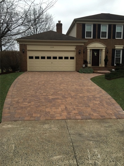 Paver driveway with paver walkway and stoop. 