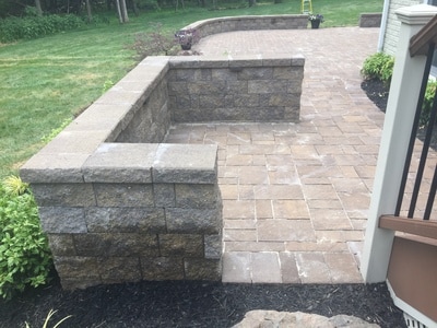 Paver patio with seating walls and capstone.  Grill insert. 