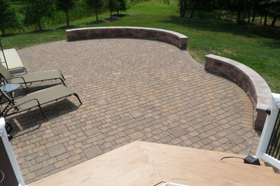 Paver patio with seating walls. 