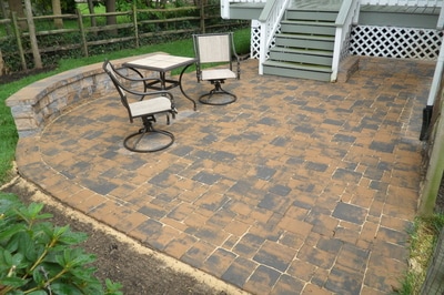 Paver patio with seating wall. 