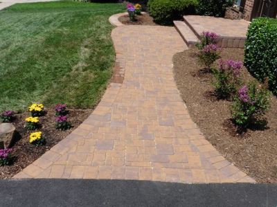 Paver walkway with paver stoop and bullnose steps. 